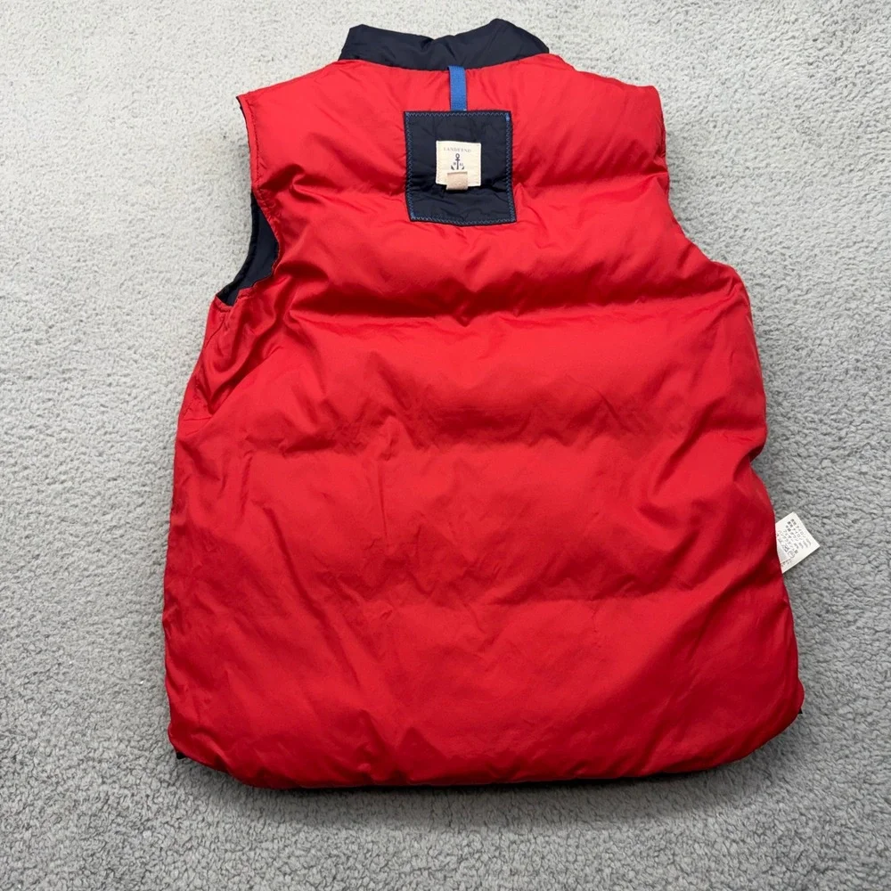 Lands End 392059 Kids Size Medium 10-12 Navy Blue Red Down Insulated Puffer Vest